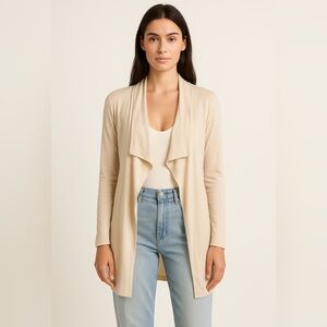 Elie Tahari 100% Merino Wool Cream S Lightweight Open-Front Cardigan